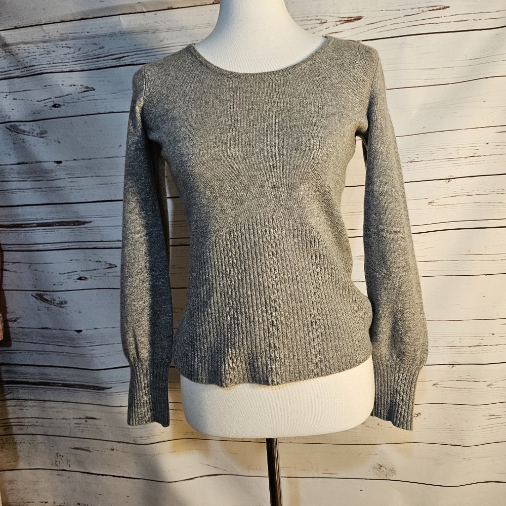 U-Knit Women's Grey Ribbed Waist Sweater Long Sleeve Crew Neck